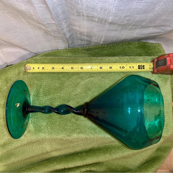 Vintage 12" EMPOLI Italian BLUE Turquoise Art GLASS Compote VASE Mid-Century - Picture 7 of 9